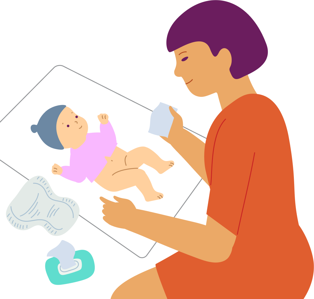 Practicing trunk rotation during a diaper change, step 3