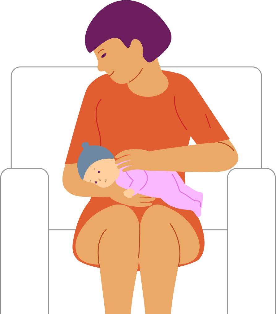 Tummy rest on an adult’s lap, step 1