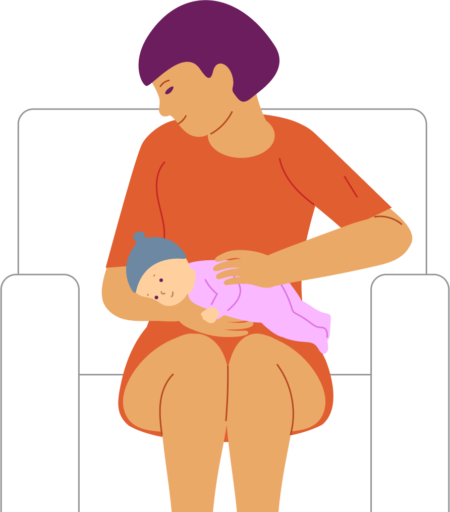 Tummy rest on an adult’s lap, step 2