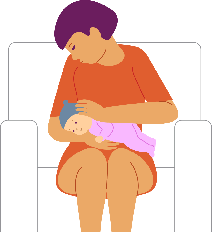 Tummy rest on an adult’s lap, step 3