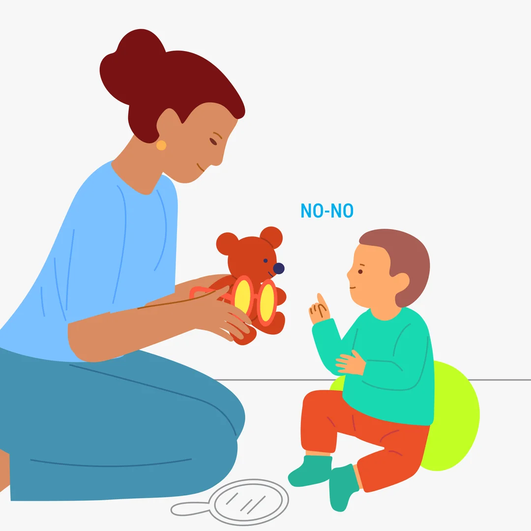 Illustration for ““What’s Wrong?” Laugh at a Silly Situation”, step 3: Take the glasses and place them on the teddy bear’s tummy.