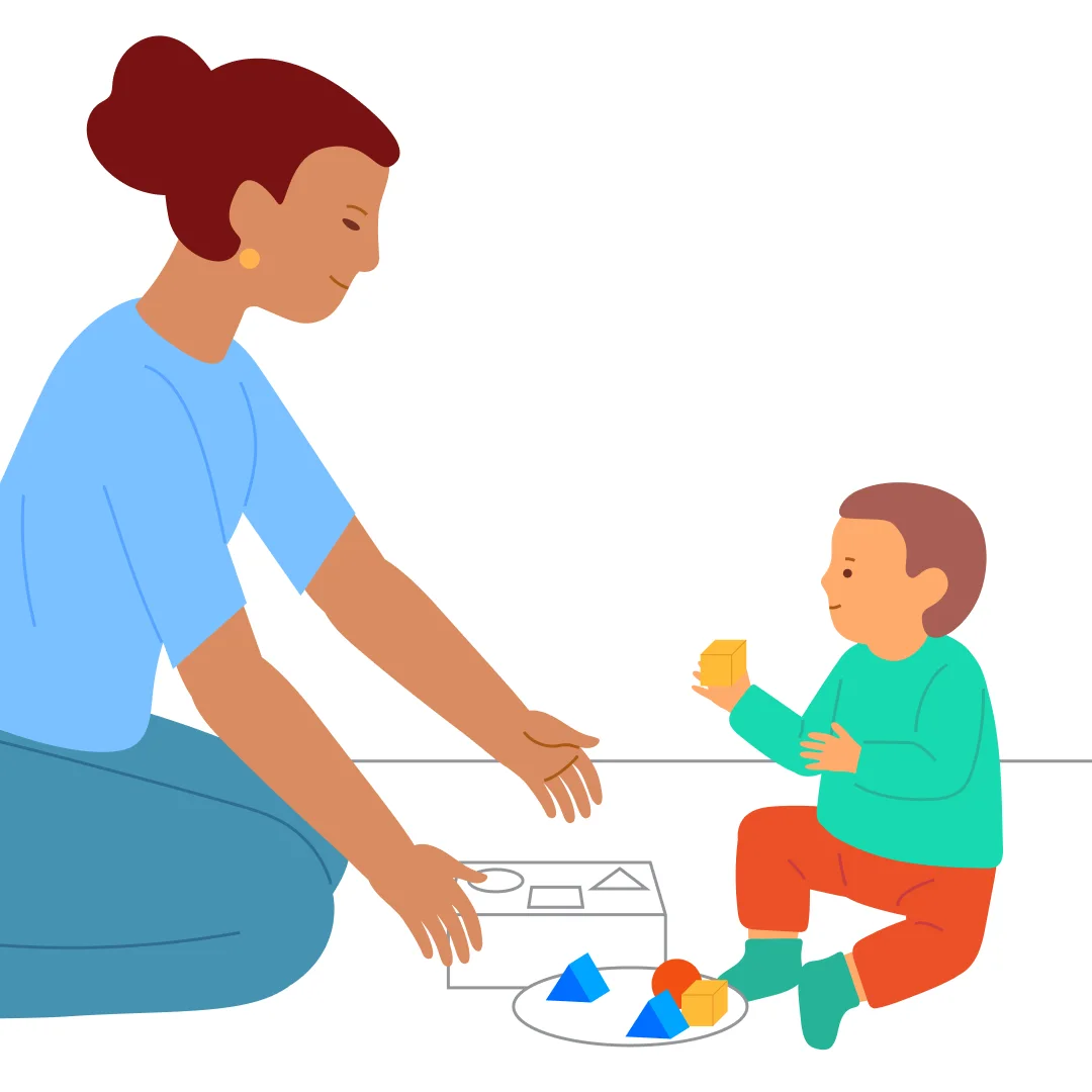 Illustration for “Shape Box: Three Shapes”, step 3: Use this sequence: If the child places it correctly: praise them and give another shape.