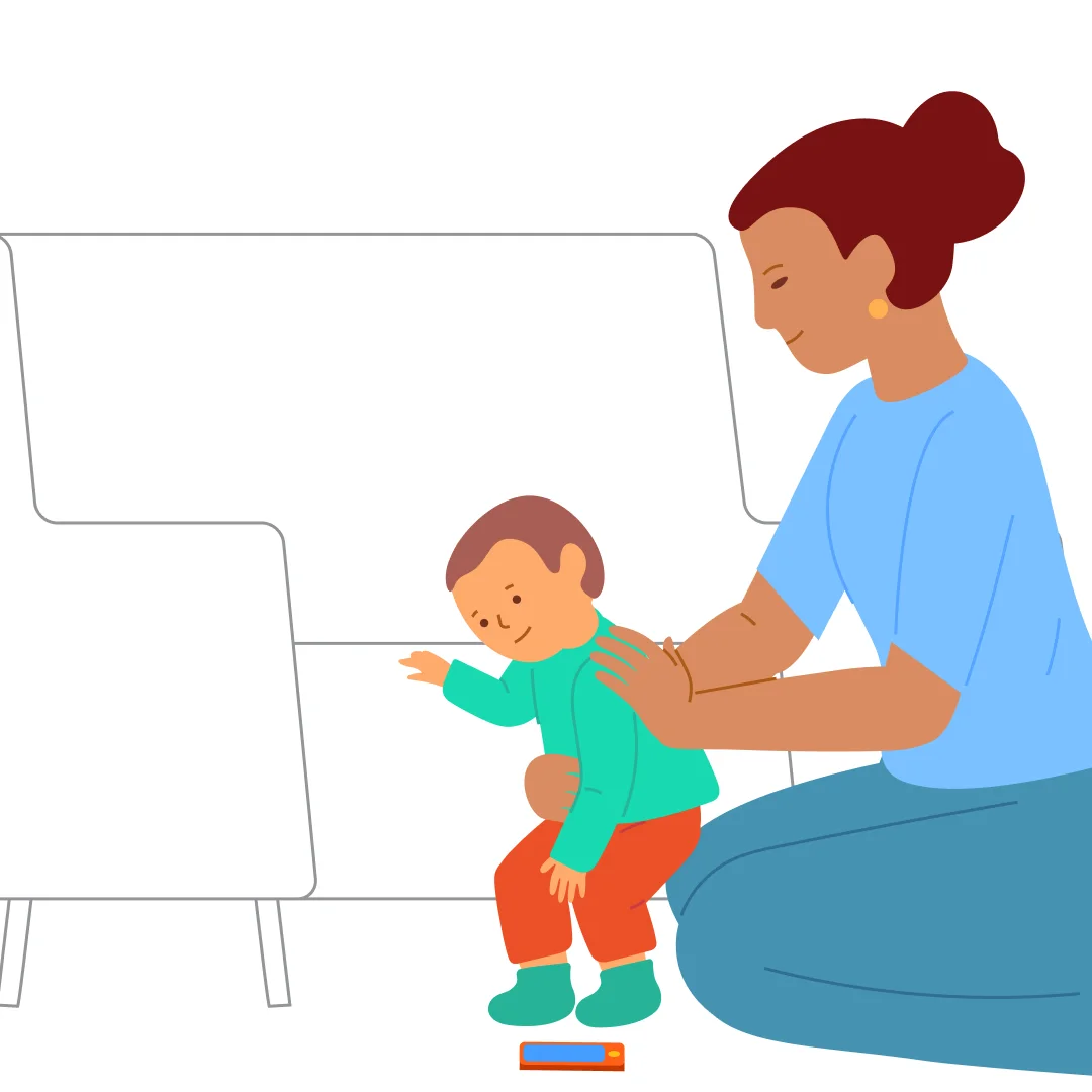 Illustration for “Sit Down from Standing”, step 3: Help the child sit.