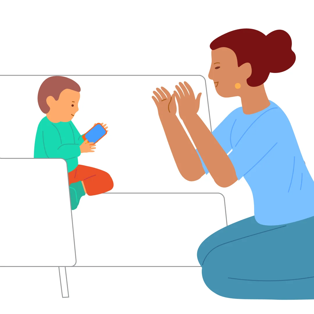 Illustration for “Climb onto the Sofa for a Toy”, step 5: When finished, wipe your mouth and offer the child a napkin: “Wipe your mouth.