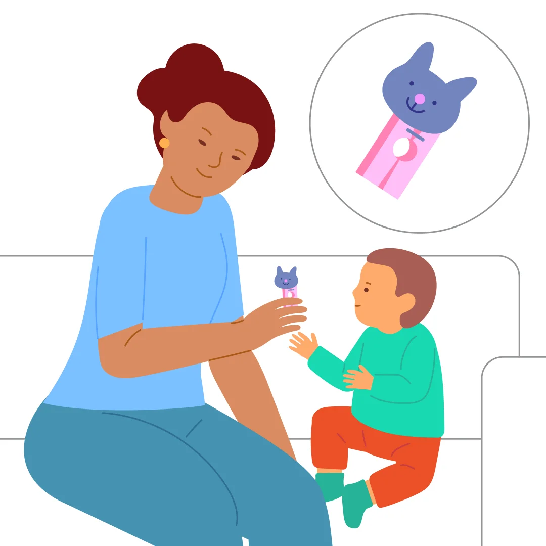 Illustration for “Body Parts: Clothespin Game”, step 1: For this game, you need a fun clothespin, maybe shaped like a cat.