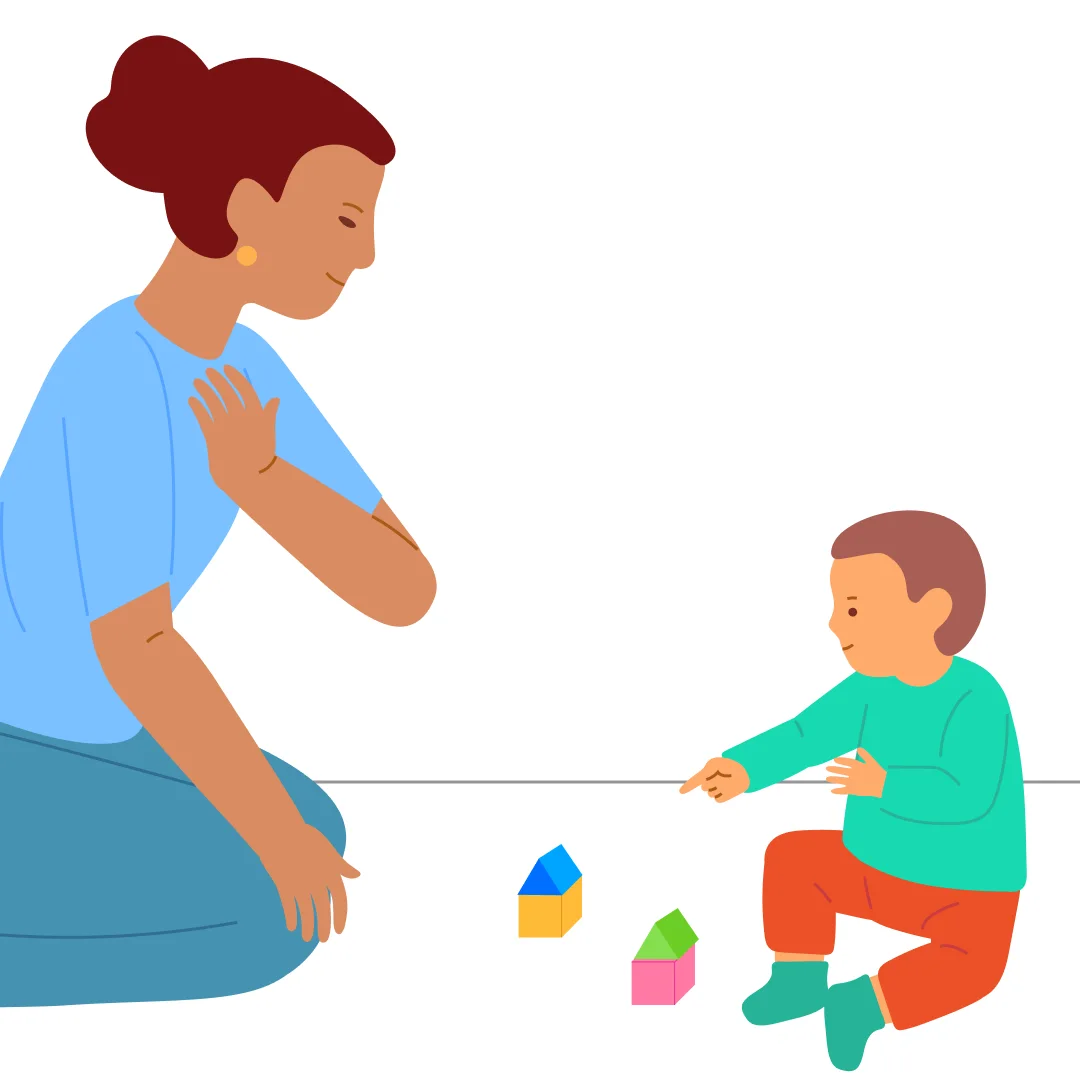 Illustration for “Build a House”, step 4: Ask: “Where’s Mommy’s house?