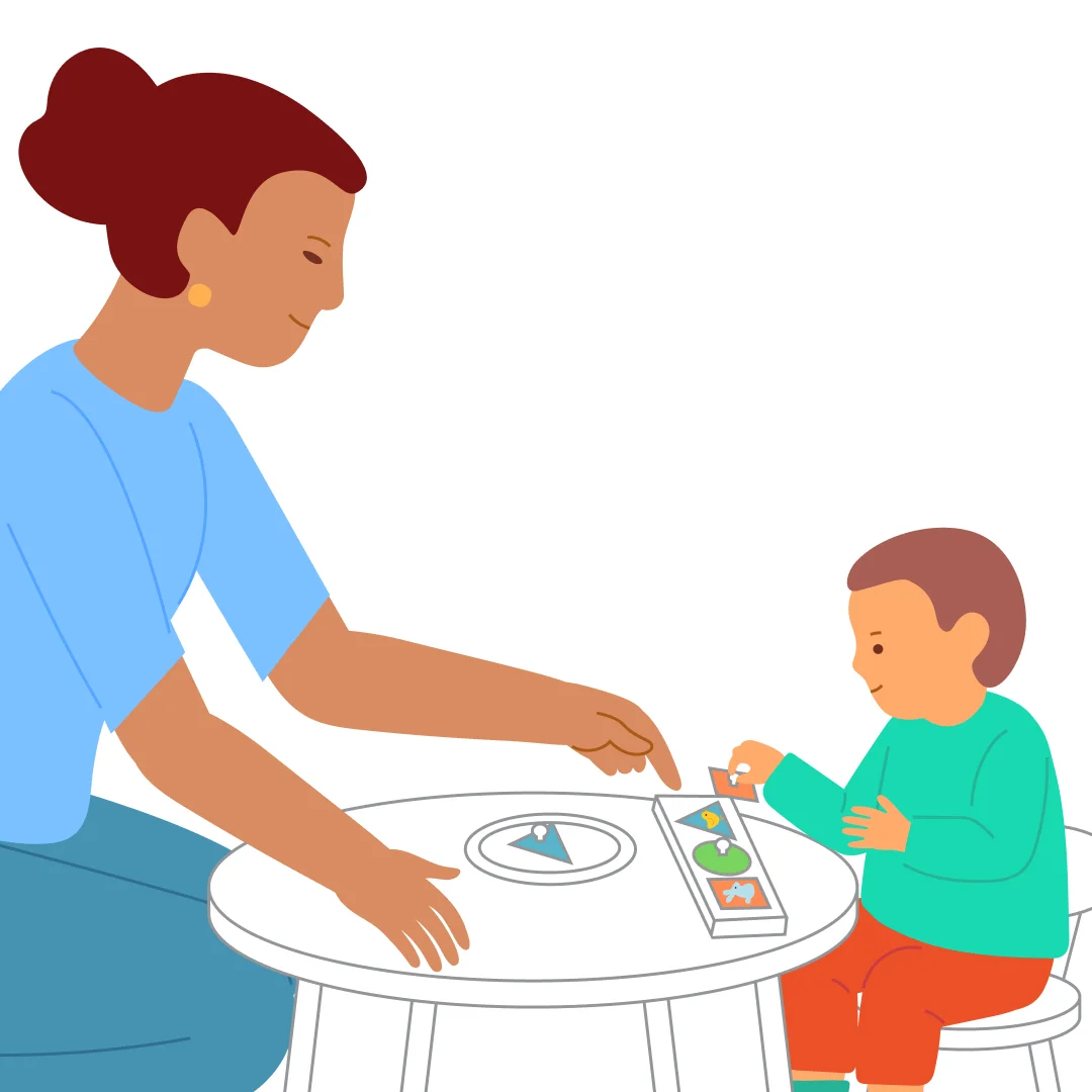 Illustration for “Shape Matching: Circles, Square, and Triangle”, step 4: Then invite them to hide the animals again, without naming them, so they can figure out which piece belongs where.