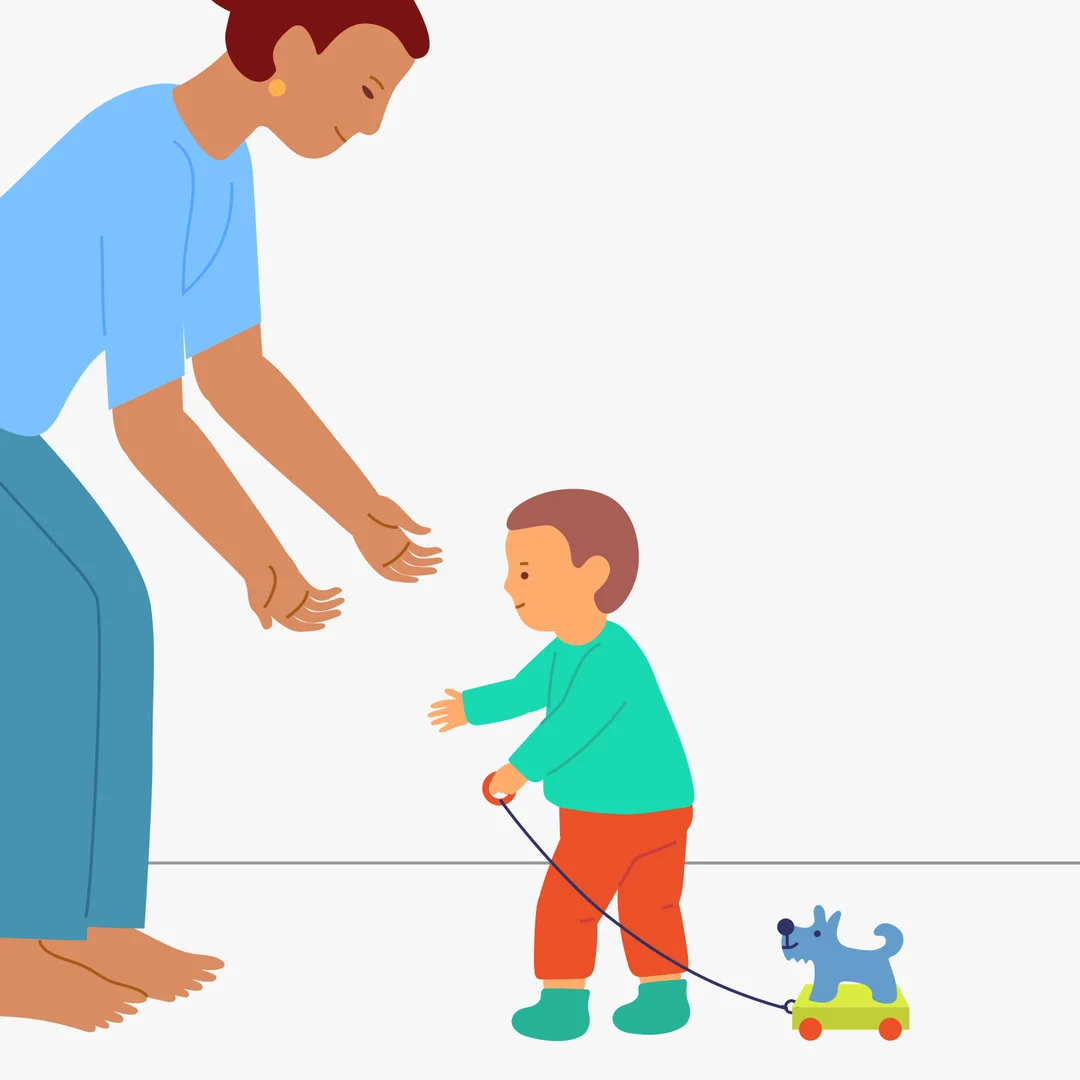 Illustration for “A Walk with the Dog on a String”, step 4: Then walk again, now without holding their hand.