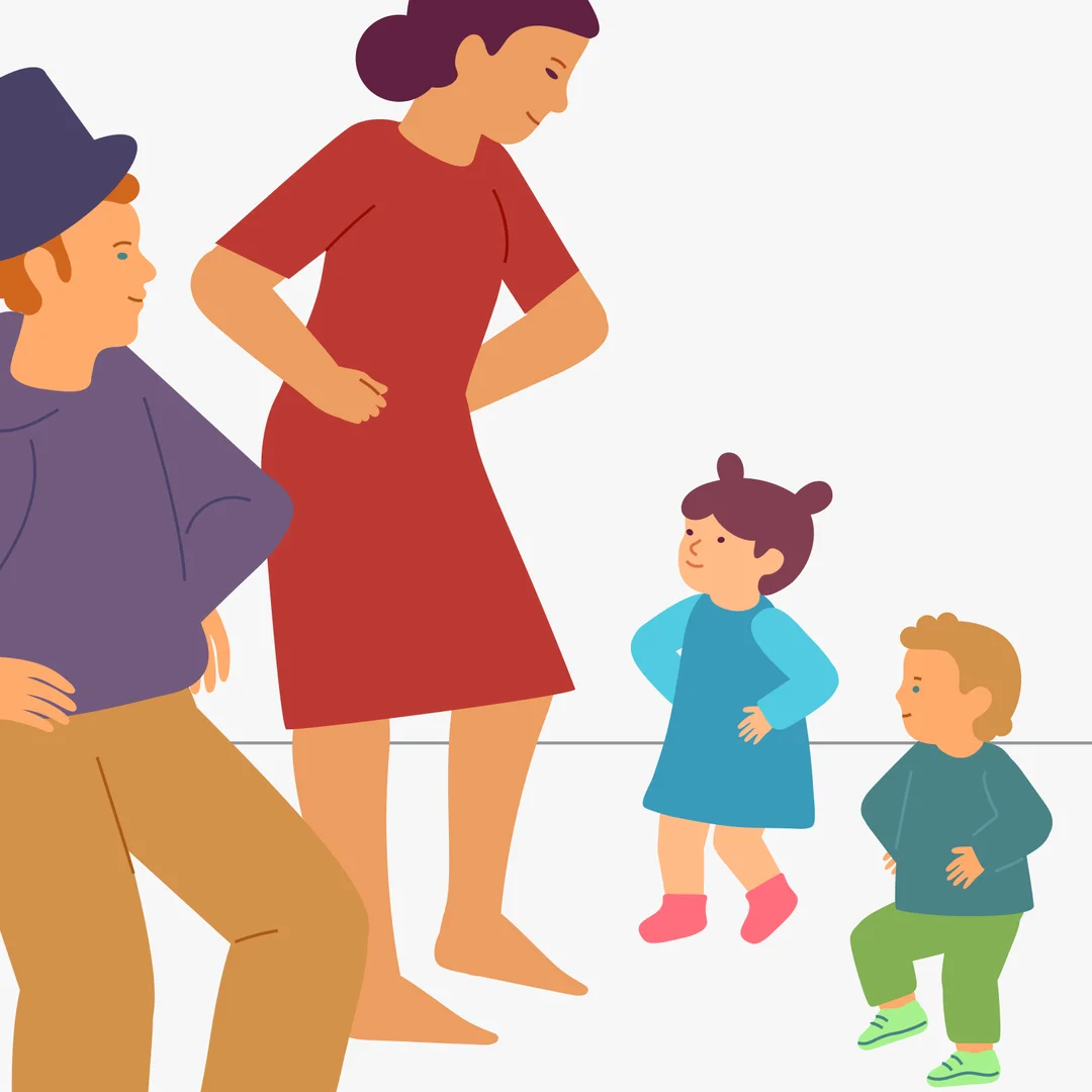 Illustration for “Pretty hat”, step 4: Then ask: "Would you like to play again?" If the children are ready, offer singing while performing another movement.