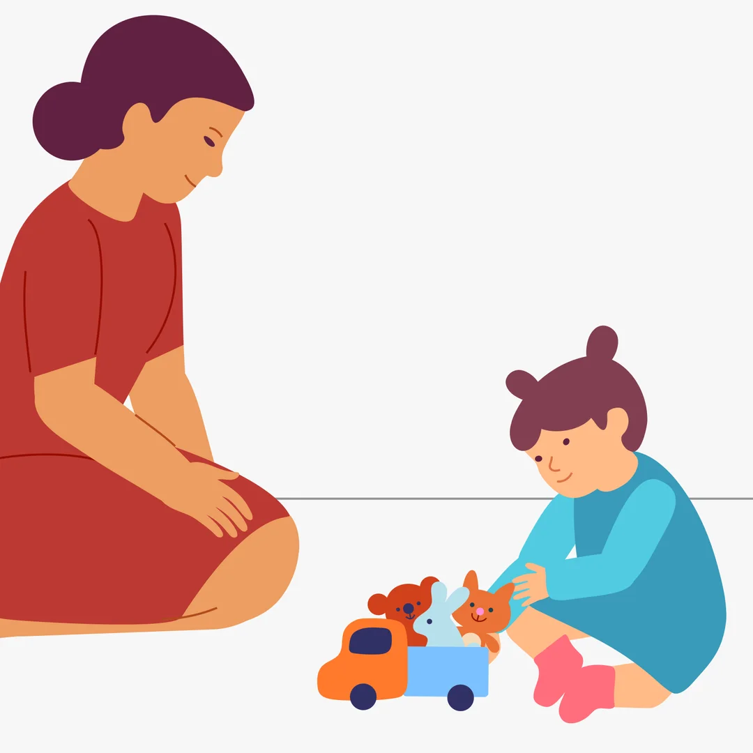 Illustration for “Let's Ride the Animals”, step 4: Point with your finger and ask your child: “Did we roll the kitty?”.