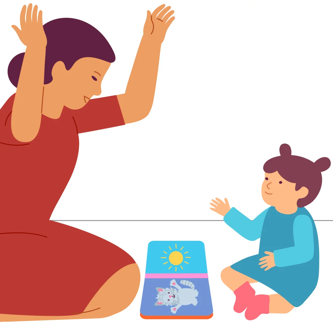 Illustration for “Read and Point!”, step 2: Open the book and ask, "Show the kitty.
