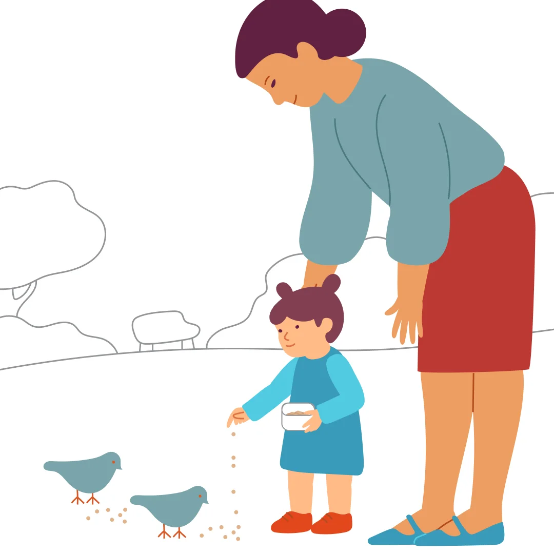 Illustration for “Feed the Birds”, step 3: On the walk, go to the ducks or birds.