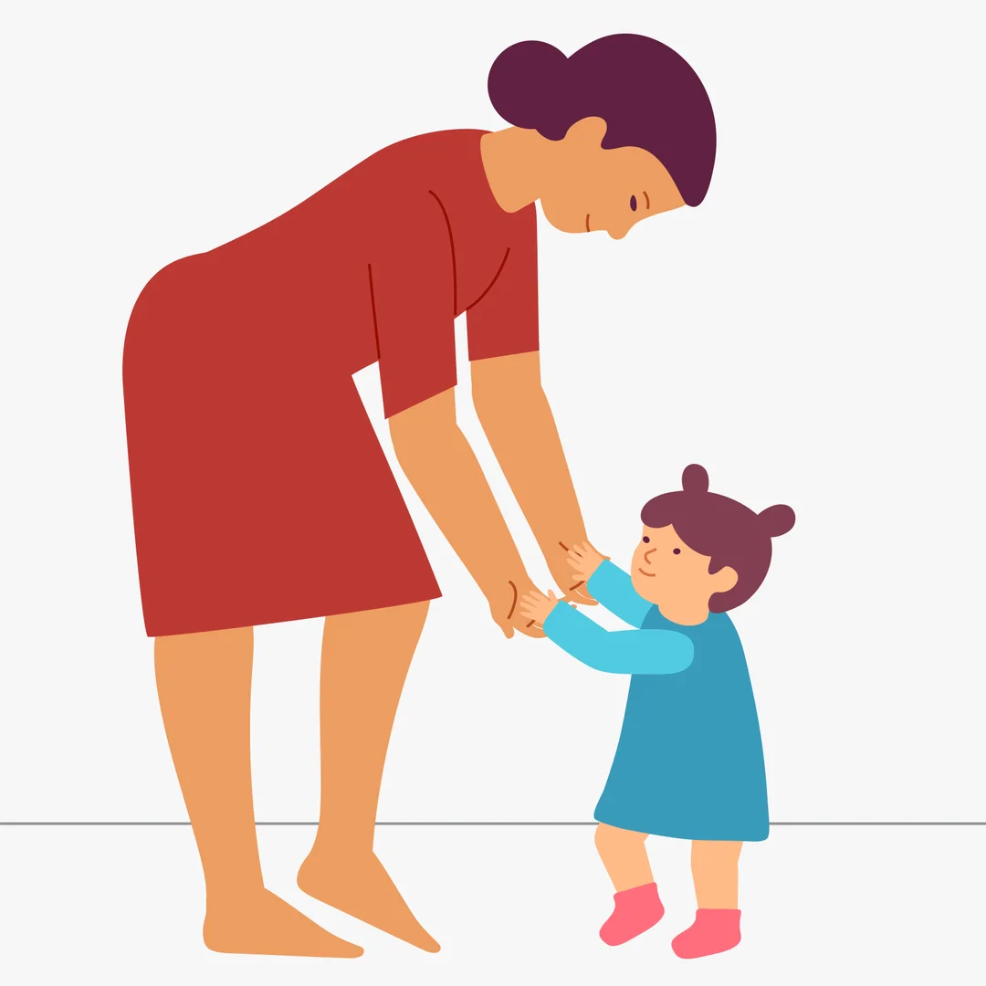 Illustration for “Show What We Did”, step 4: Stand up with your child.