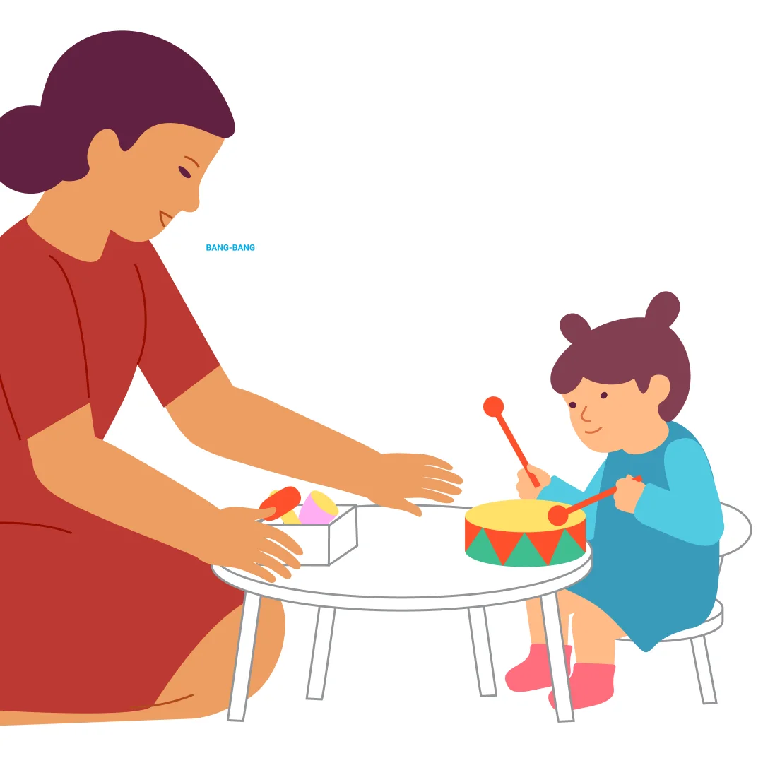 Illustration for “Play Together”, step 1: You will need a box of toy musical instruments.