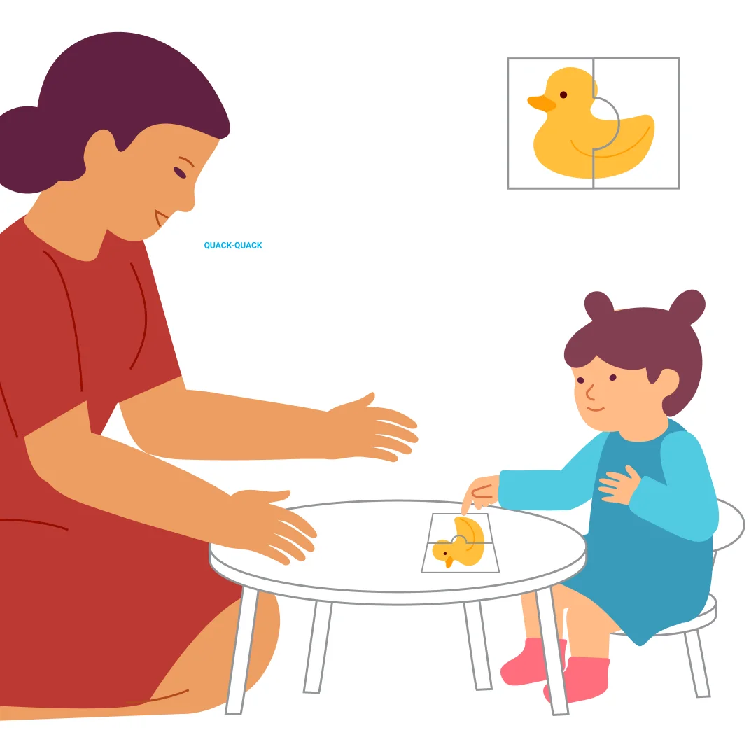 Illustration for “Put the Picture Together”, step 1: Sit with your little one at the table.