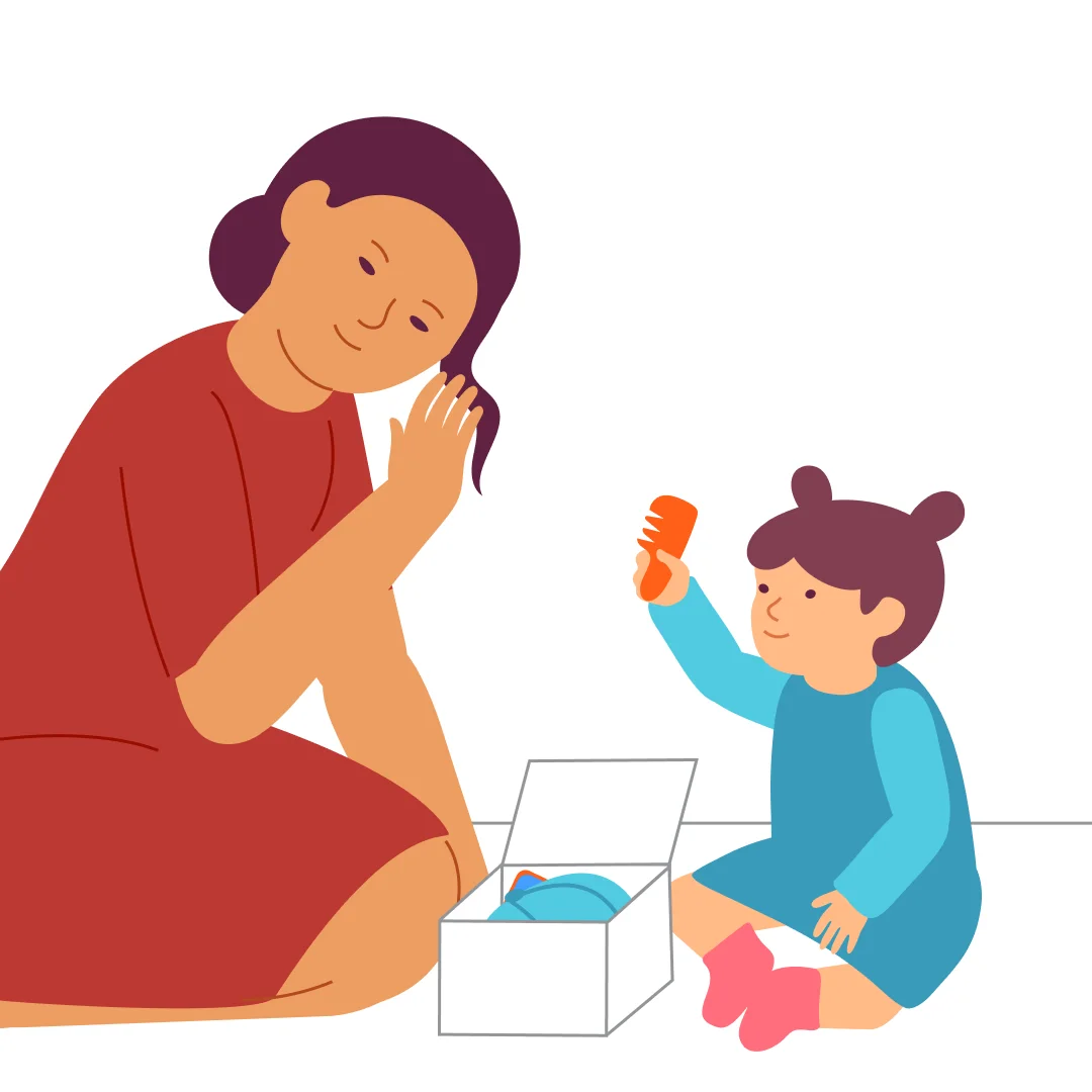 Illustration for “Treasure Box”, step 3: Tap the box again and say, "What else is in there?".