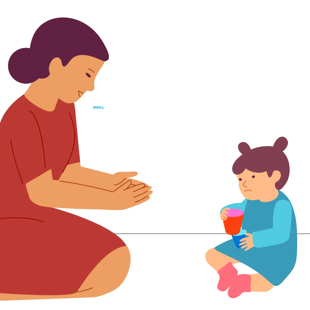 Illustration for “Stacking Cups”, step 3: Ask your child, "Now you put the little cup inside the big one!".