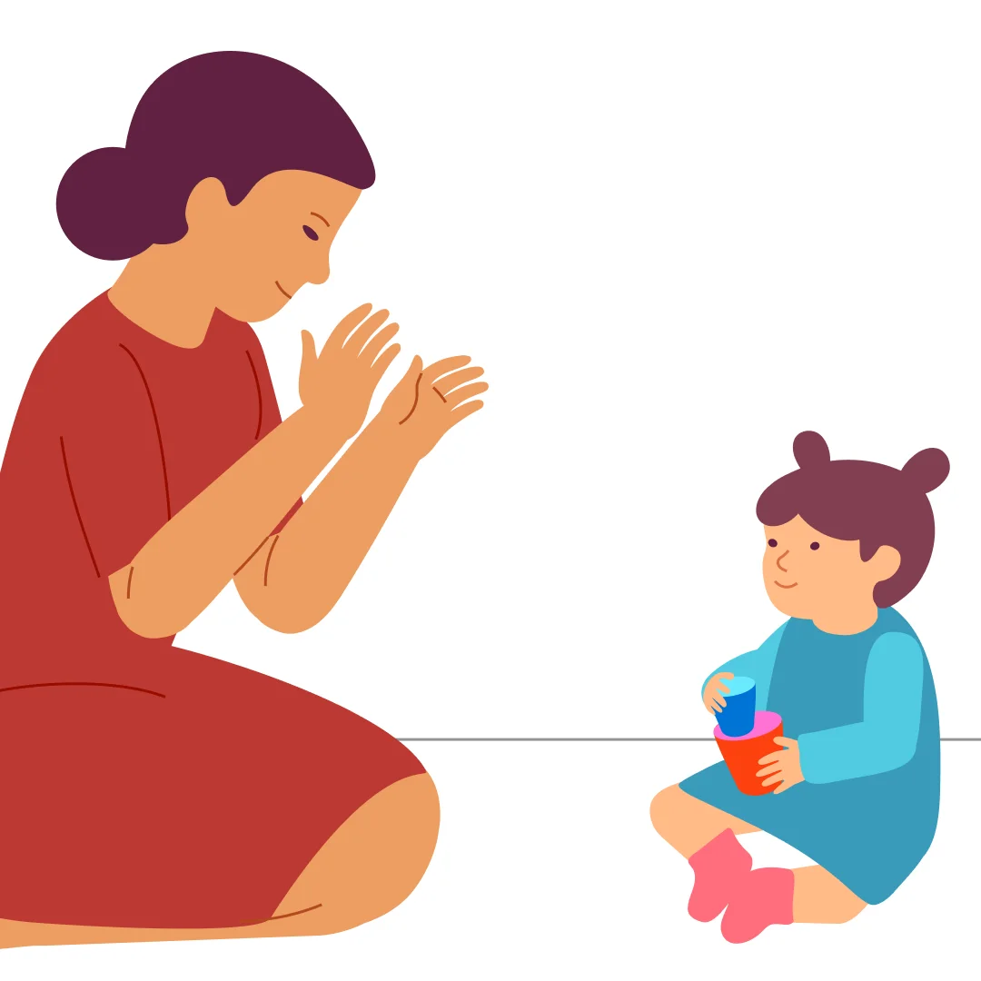 Illustration for “Stacking Cups”, step 4: When your child puts the cup in, say, "Oh no, the cup is gone!