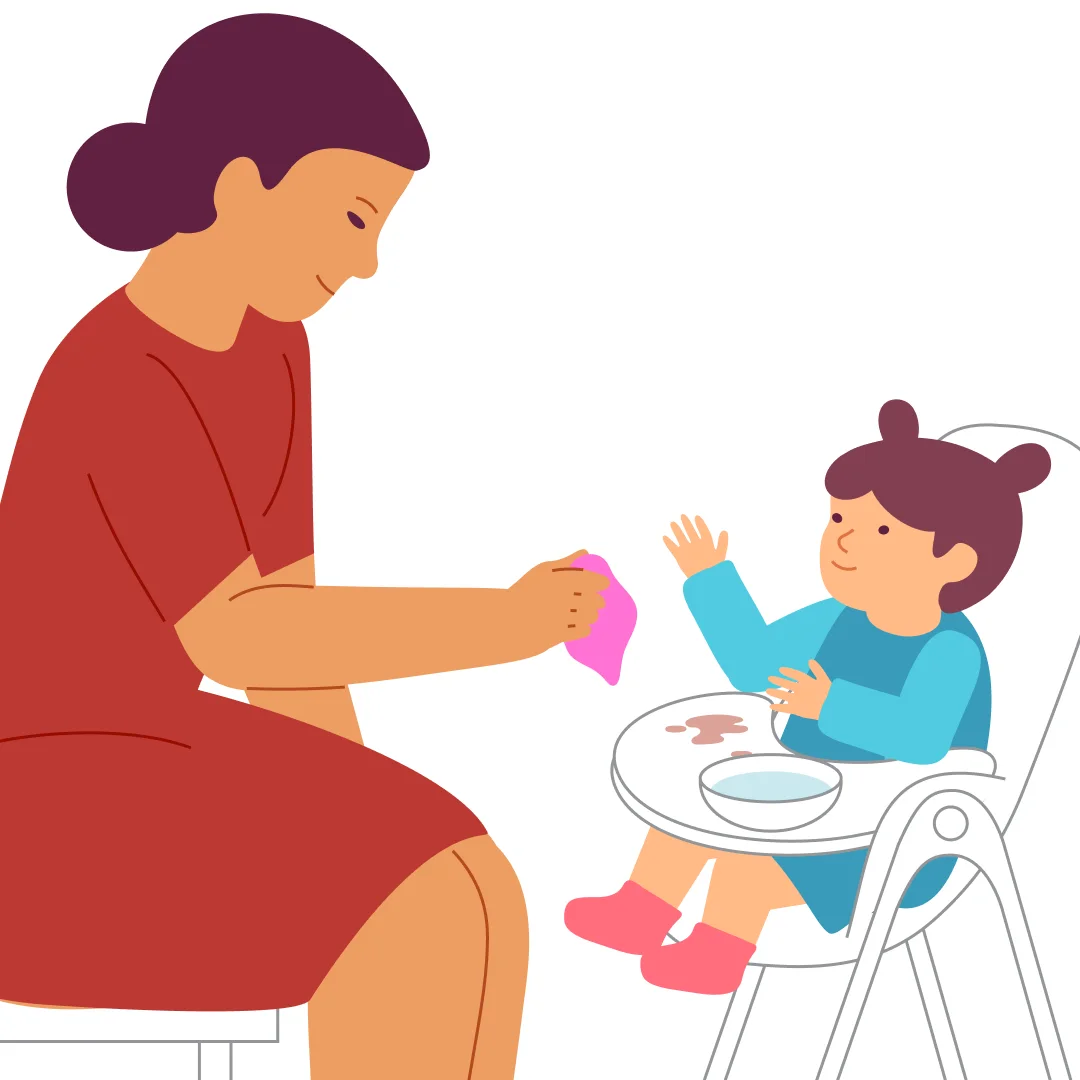 Illustration for “Wipe the Table”, step 1: Tell your child the little table needs wiping.