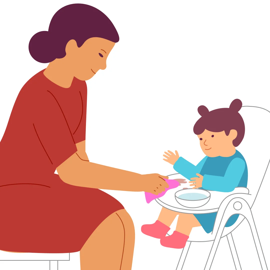 Illustration for “Wipe the Table”, step 3: Start wiping the table yourself.