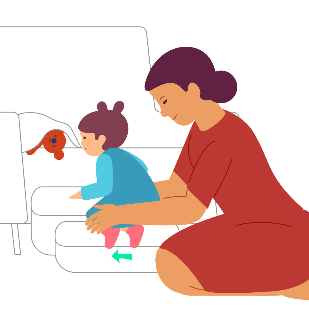 Illustration for “Mountain Climber”, step 3: Help your little climber up the next steps the same way.