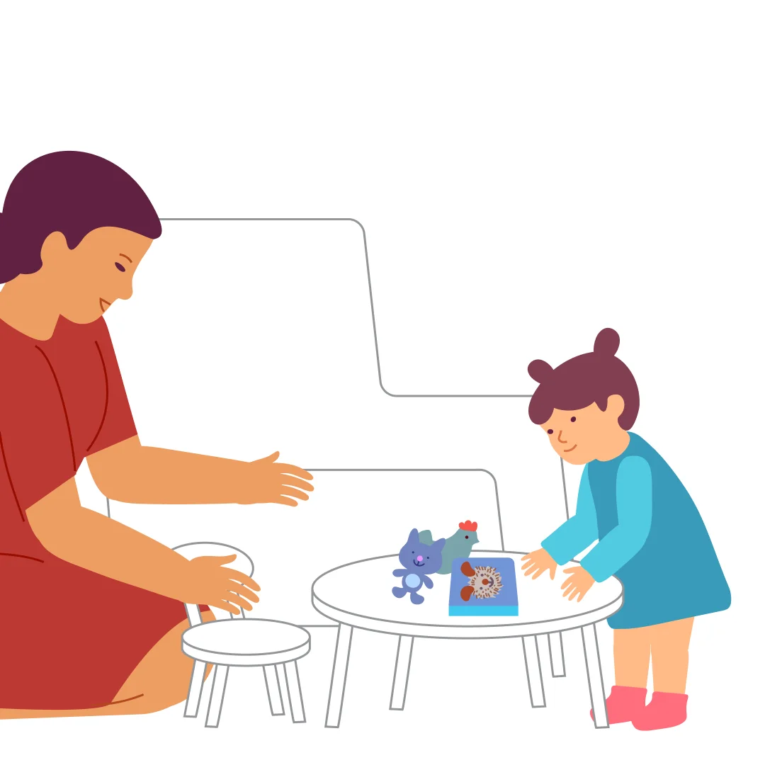 Illustration for “Sit on Chair”, step 1: Place a small chair with its back against the sofa for the child’s safety.