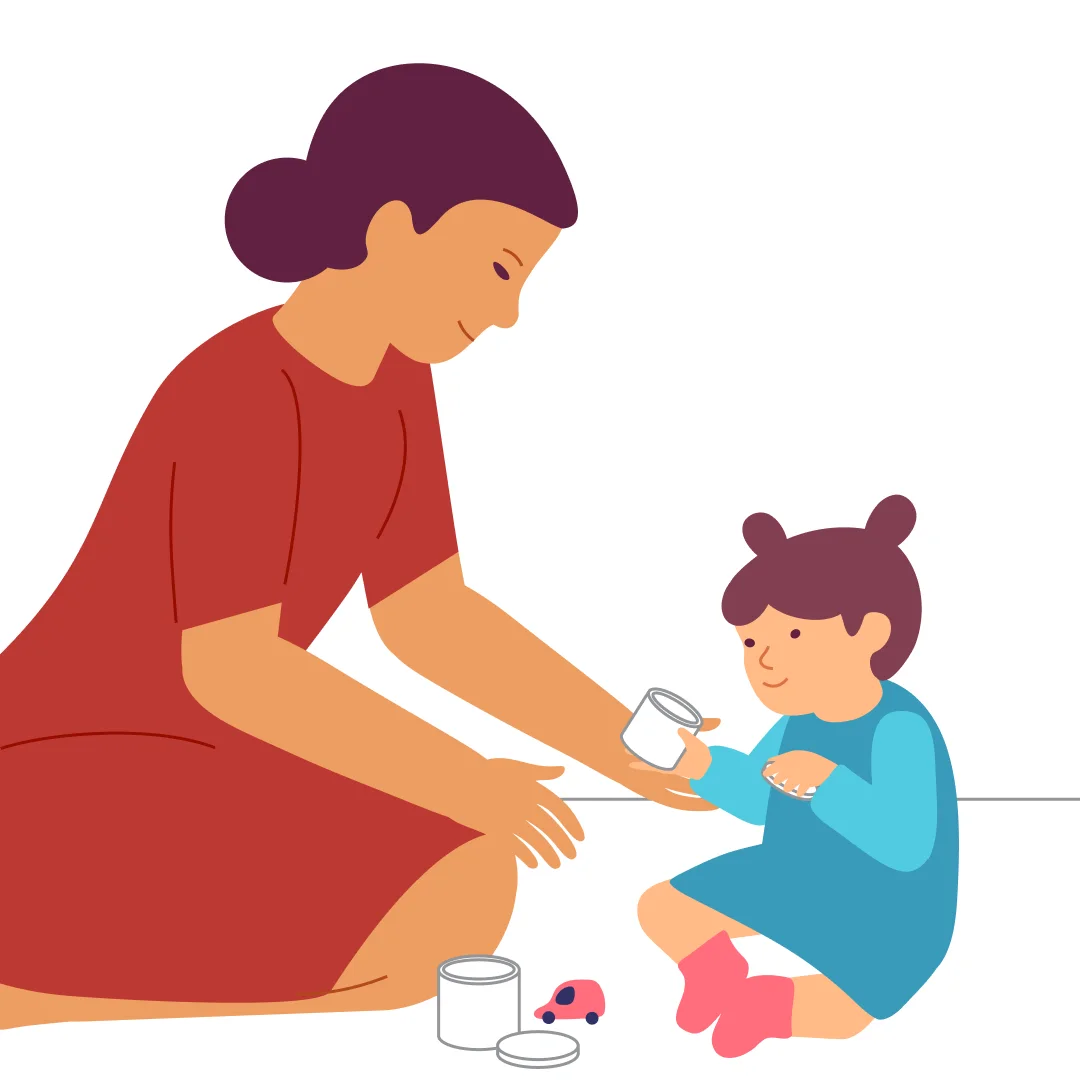 Illustration for “Jar with a surprise”, step 2: Open the large jar and say, "Wow, there’s a little toy car in here!