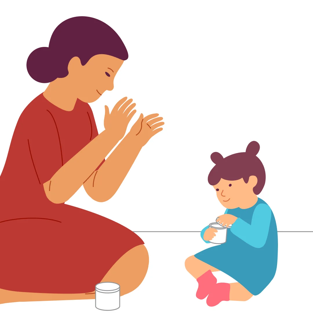Illustration for “Jar with a surprise”, step 4: Suggest the child hide the second toy in the jar and close it with a lid.