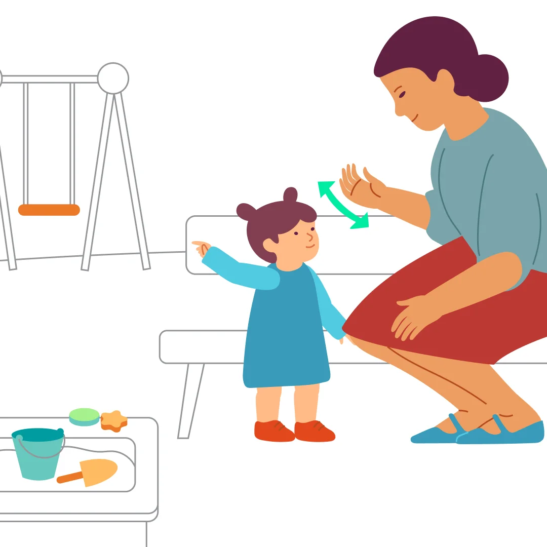 Illustration for “Look Around!”, step 2: Let your child look around on their own.