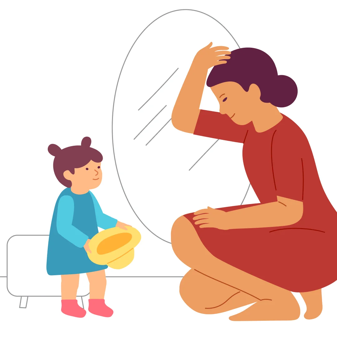 Illustration for “Learning to Put on a Hat”, step 2: Let the child take the hat by the edges with both hands so that the distance between them is about three of the child's fists.