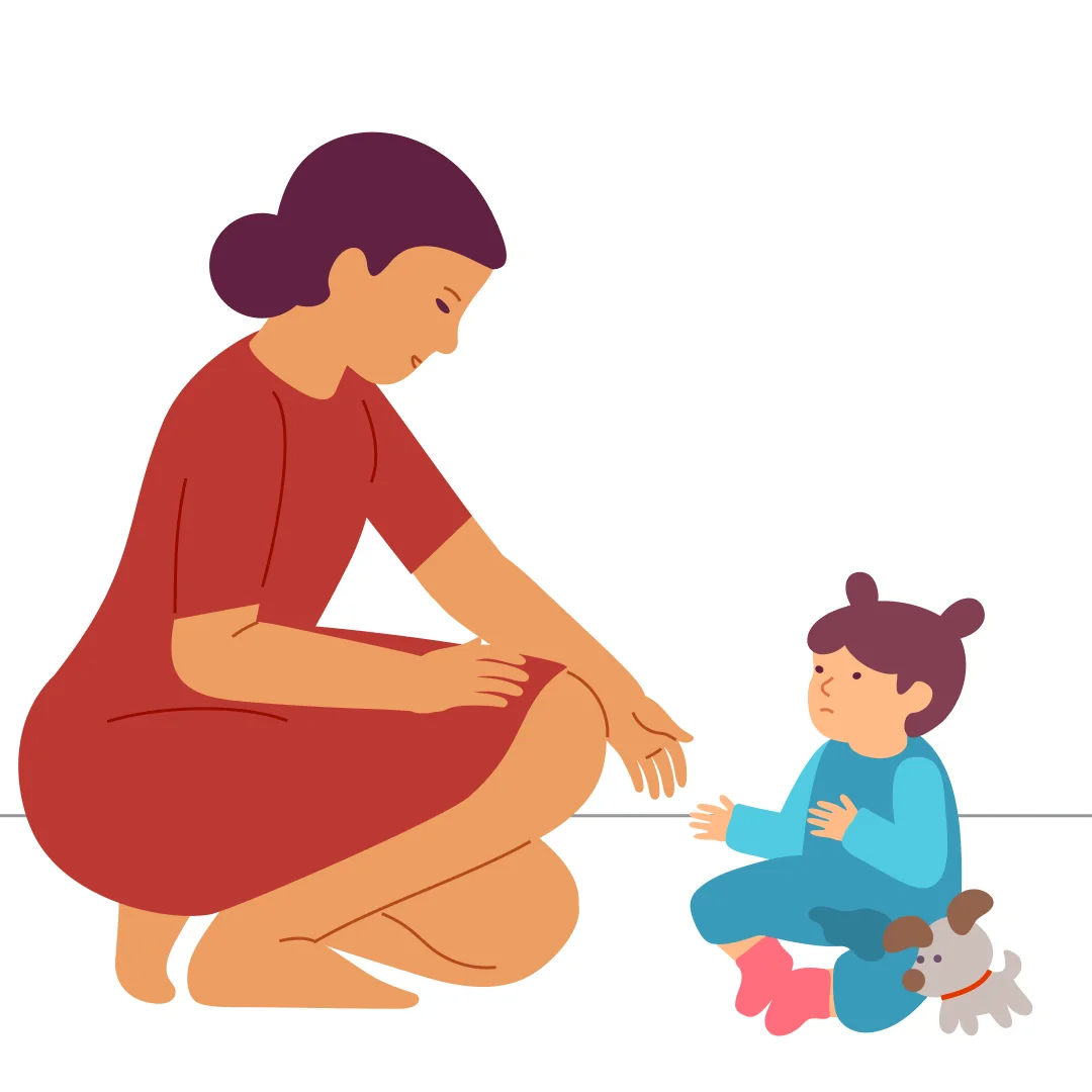 Illustration for “Potty Time”, step 2: If the child has an accident in their pants, gently draw their attention to it: "You went in your pants, pee-pee, your pants got wet."