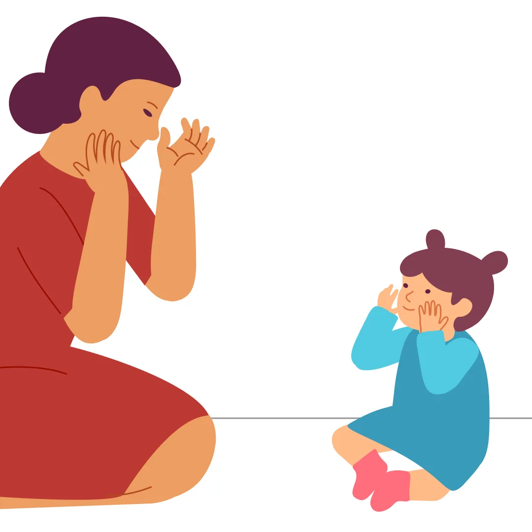 Illustration for “Show What We Did”, step 1: Sit facing your little one.