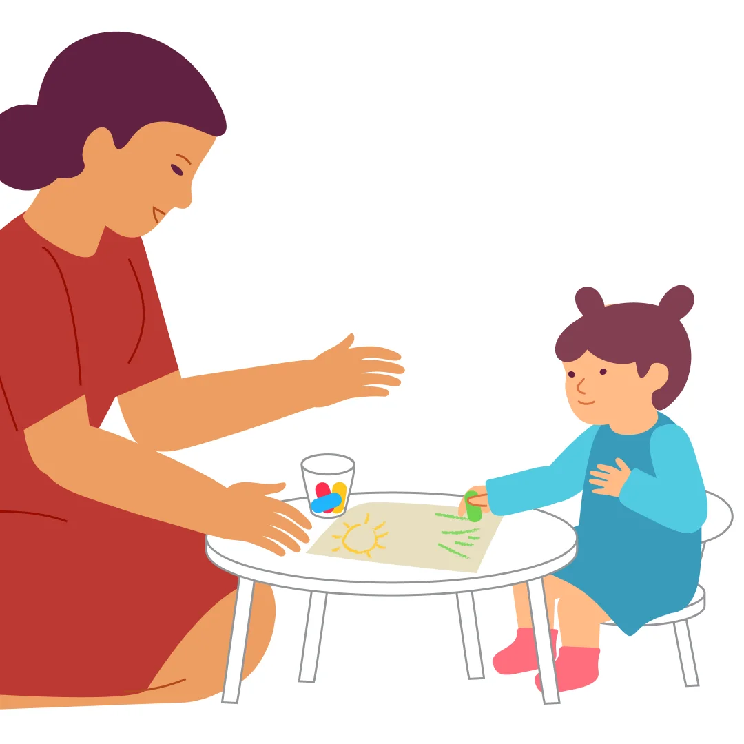 Illustration for “Draw with Mom”, step 2: Comment on your child’s scribbles.