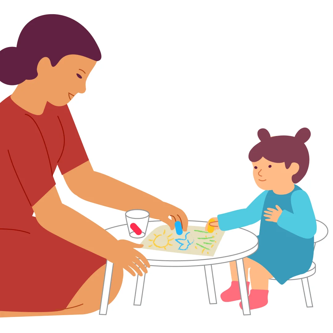 Illustration for “Draw with Mom”, step 3: Add little details on top of your child’s scribbles.