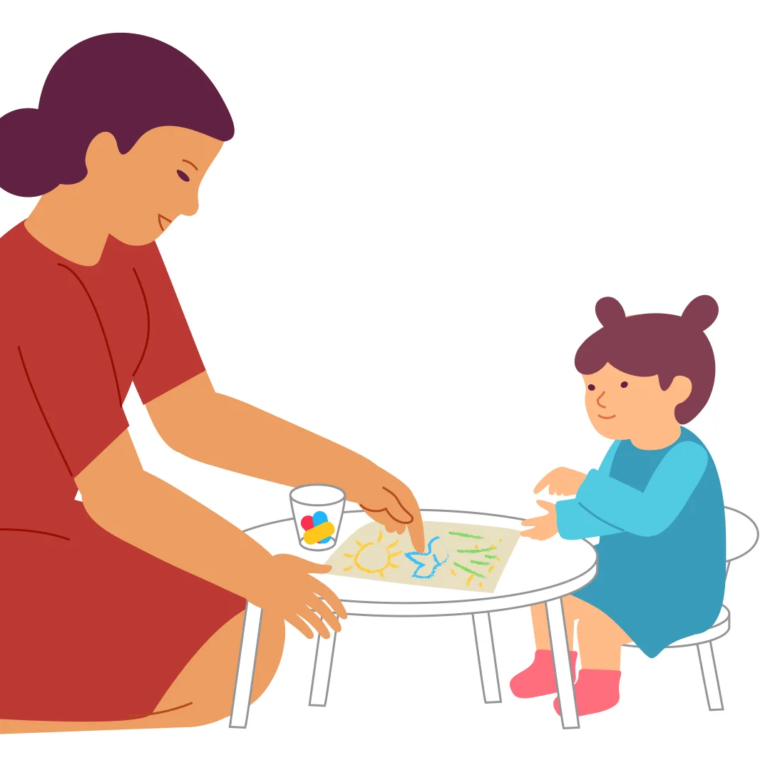 Illustration for “Draw with Mom”, step 4: Say to your child, "What a beautiful picture we made!".
