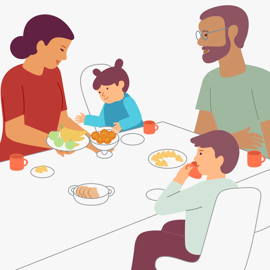 Illustration for “Sunday Lunch”, step 2: If your child follows requests well, introduce more complex requests.