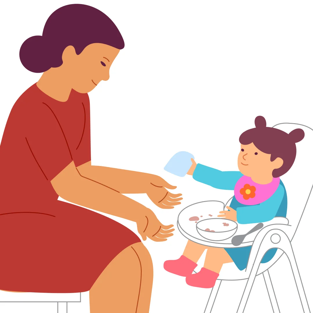 Illustration for “Help Clear the Table”, step 2: Ask the child to hand you items.