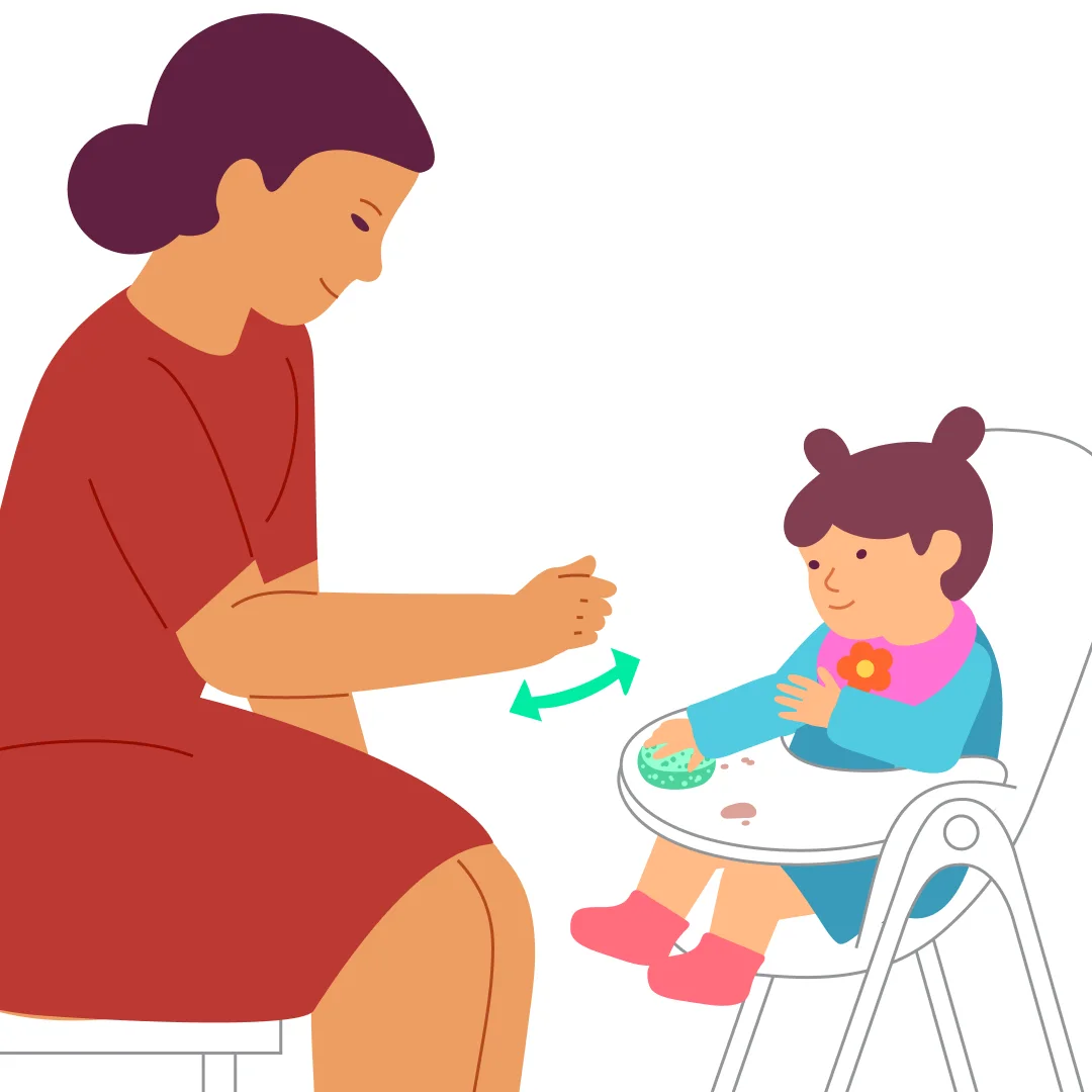 Illustration for “Help Clear the Table”, step 3: Give the child a damp wipe or sponge.