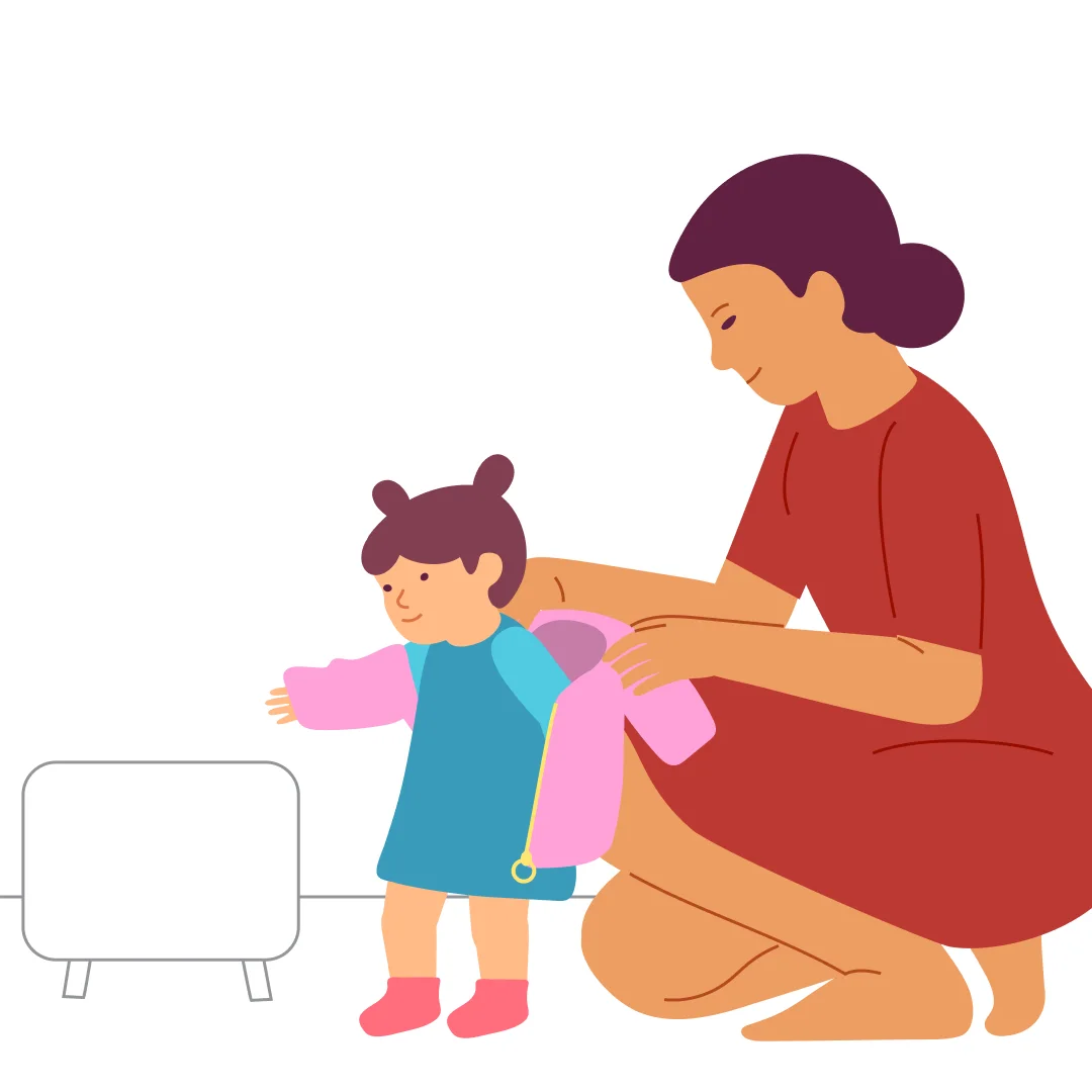 Illustration for “Wear Your Jacket”, step 2: Hold the hoodie behind the child’s back.
