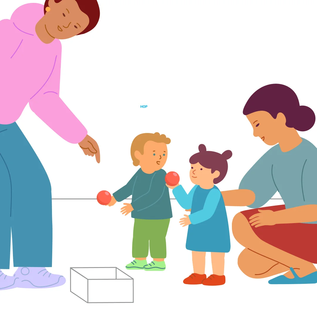 Illustration for “Catch the Ball!”, step 1: Take along to the playground several balls: 2–3 small enough for your toddler to hold in one hand, and one medium-sized ball that’s easy to catch and throw with both hands.