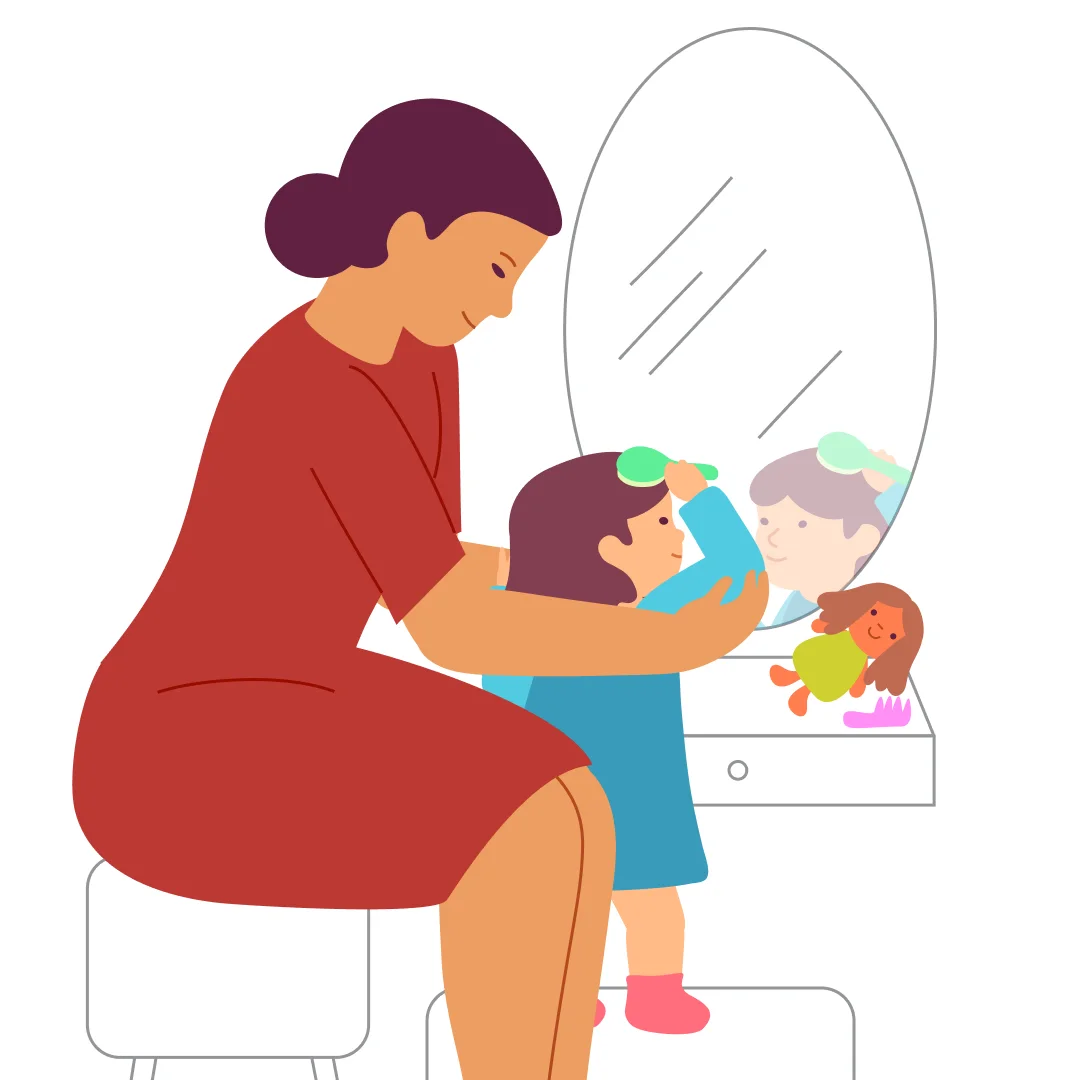 Illustration for “Brush Your Hair”, step 4: If your child is doing well, suggest they try moving the comb through their hair by themselves.