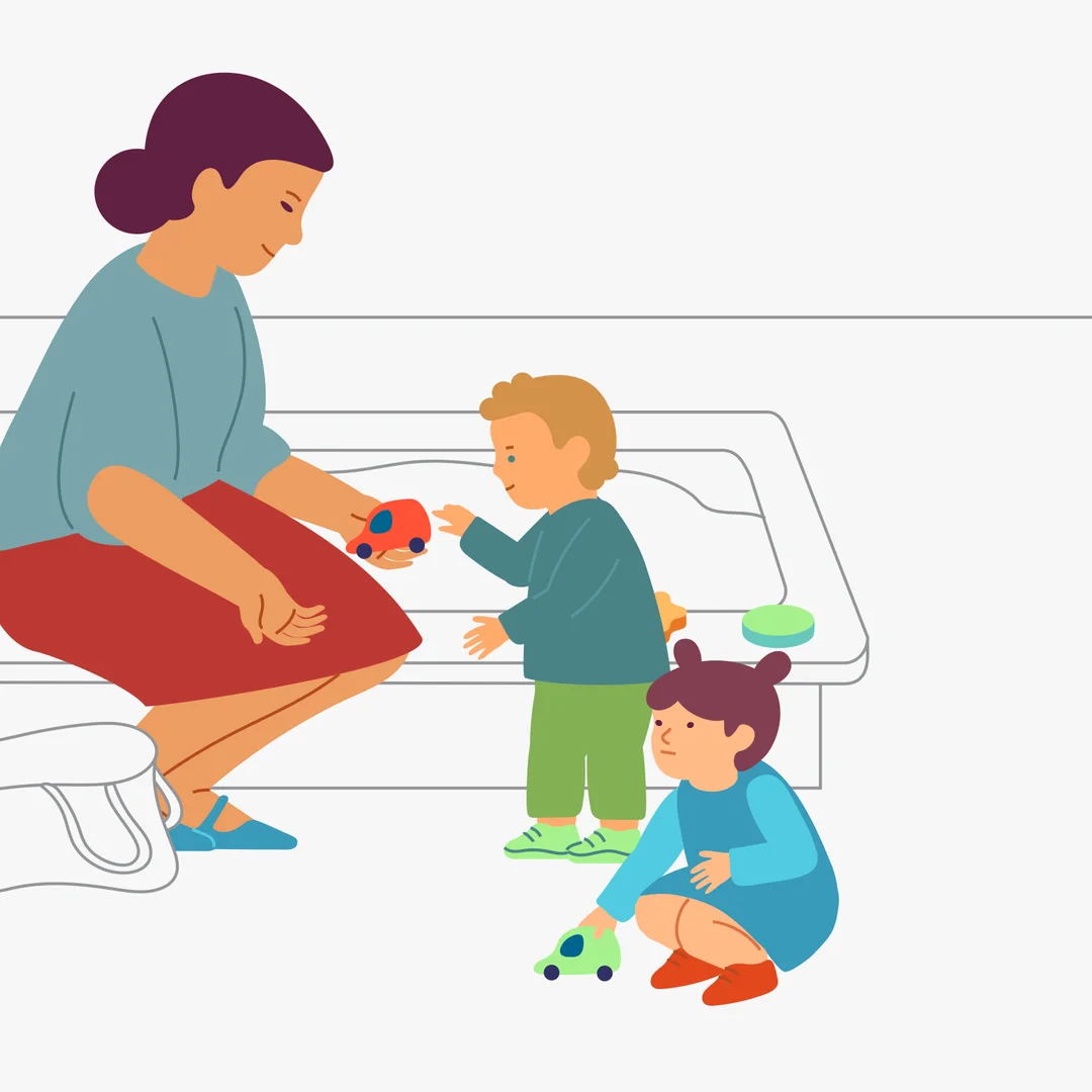 Illustration for “Give and Take”, step 2: Watch the children’s reactions.