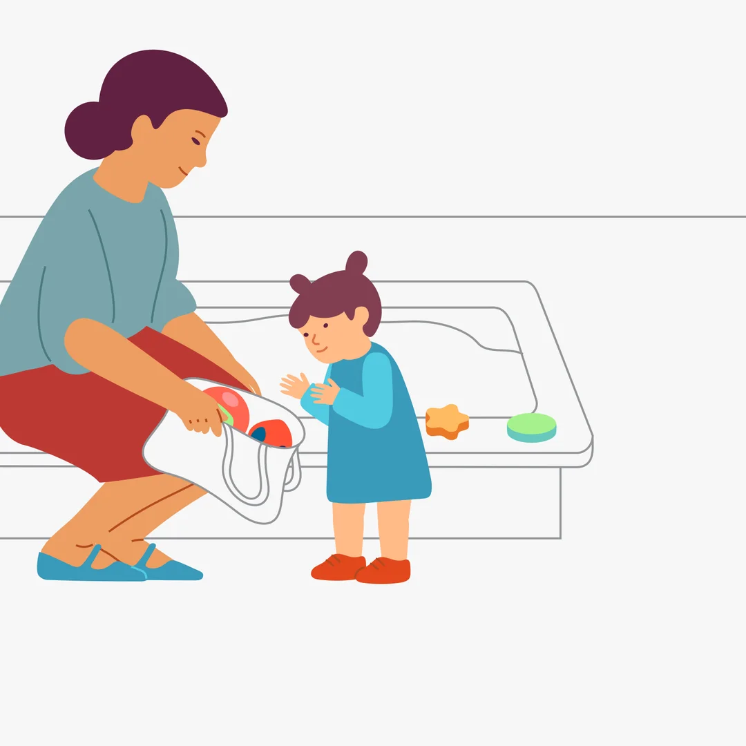 Illustration for “Give and Take”, step 4: Help the children exchange toys.