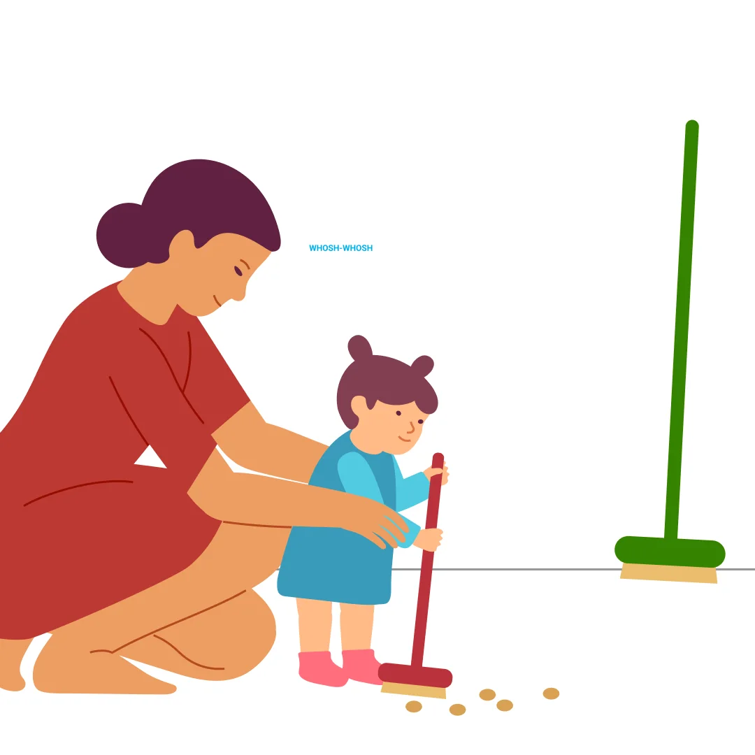 Illustration for “Home Helpers”, step 2: Demonstrate the movement: keep your body and feet still, and use your hands to make sweeping motions.