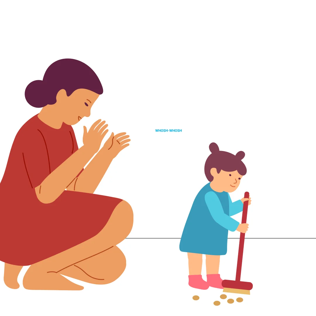 Illustration for “Home Helpers”, step 3: Little by little, lessen your support: hold your child’s brush in just one place, and then let your child make a couple of motions independently.