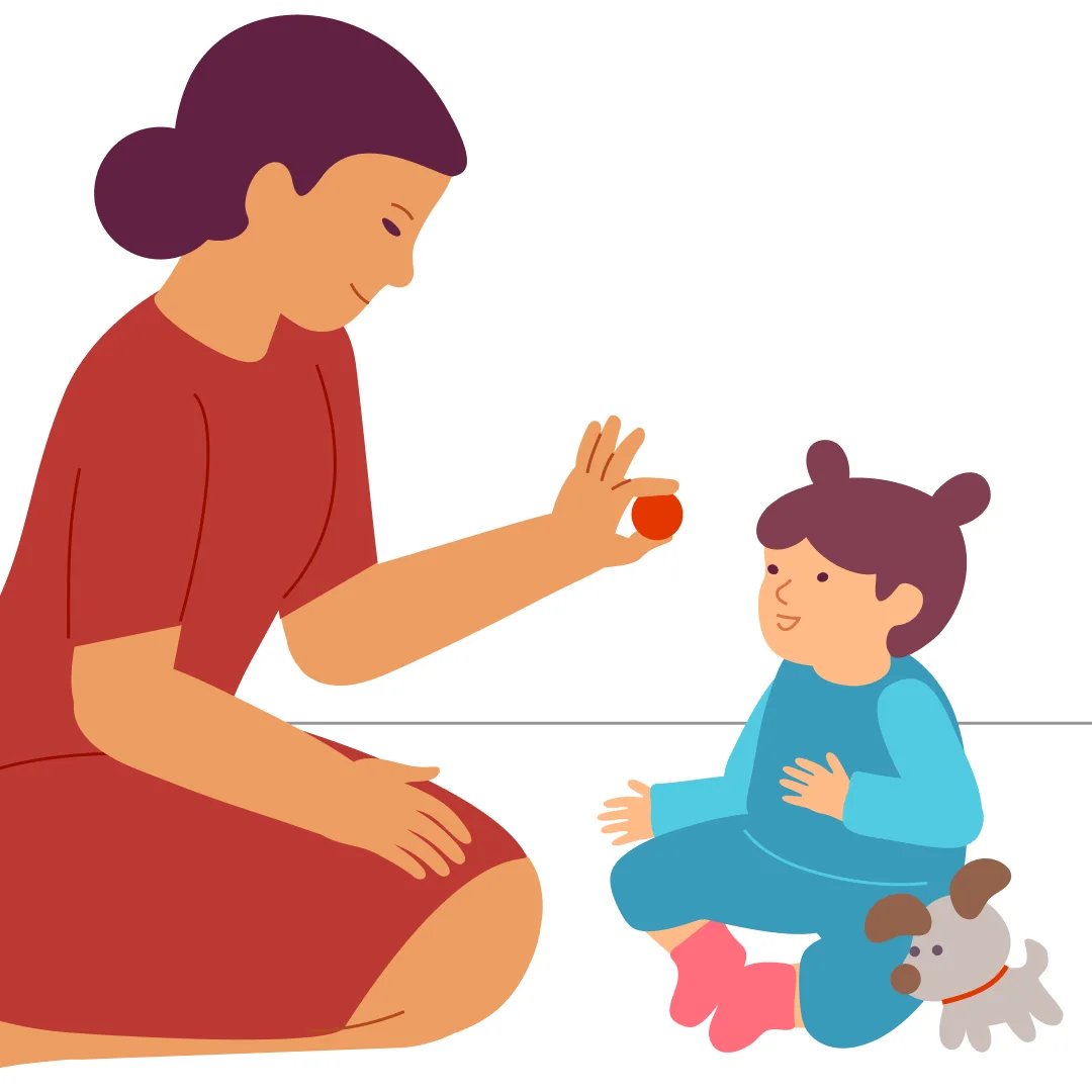Illustration for “Find the Ball”, step 4: When your child succeeds, praise them: “Wow!
