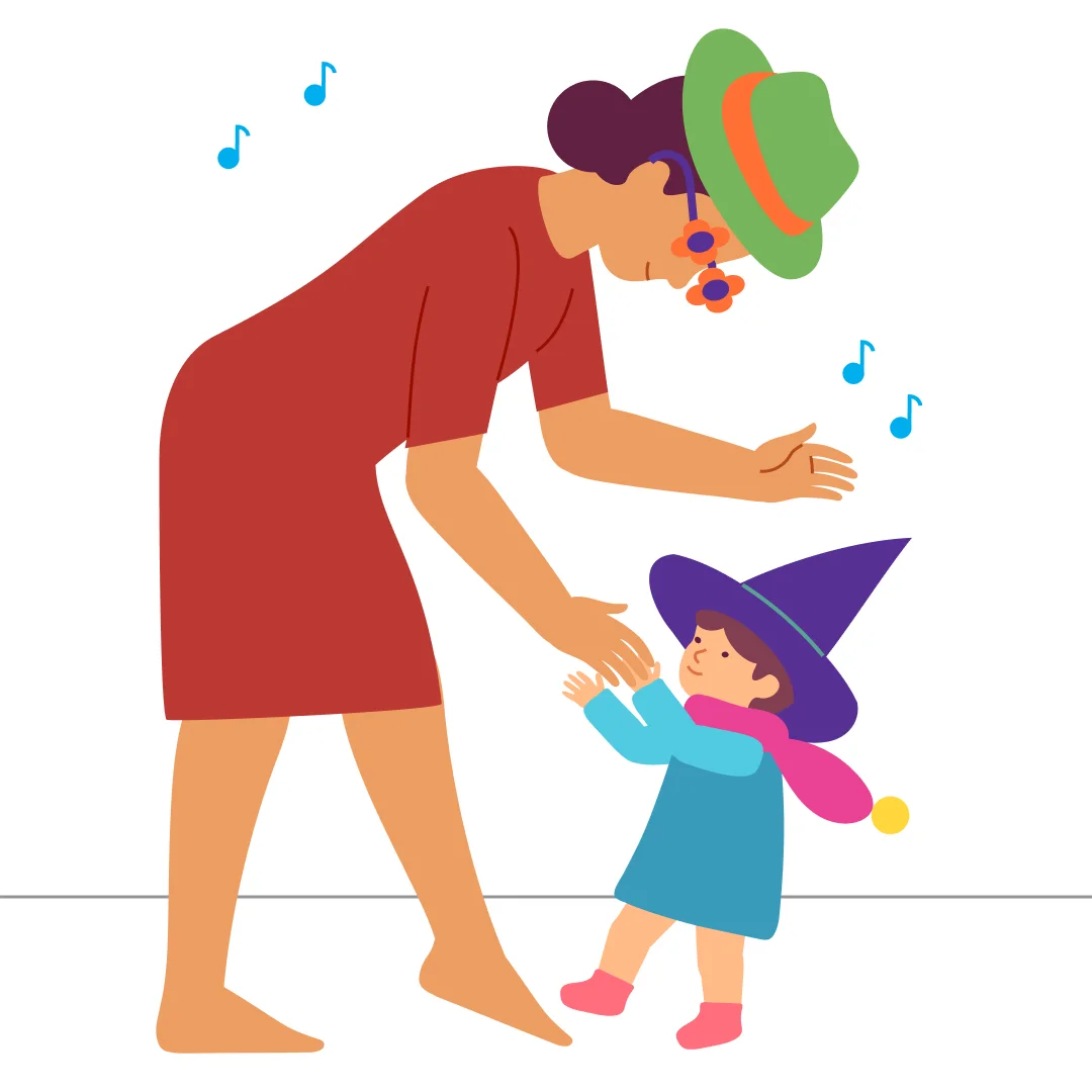 Illustration for “Carnival”, step 3: If your child shows interest, add other accessories like glasses or a scarf.