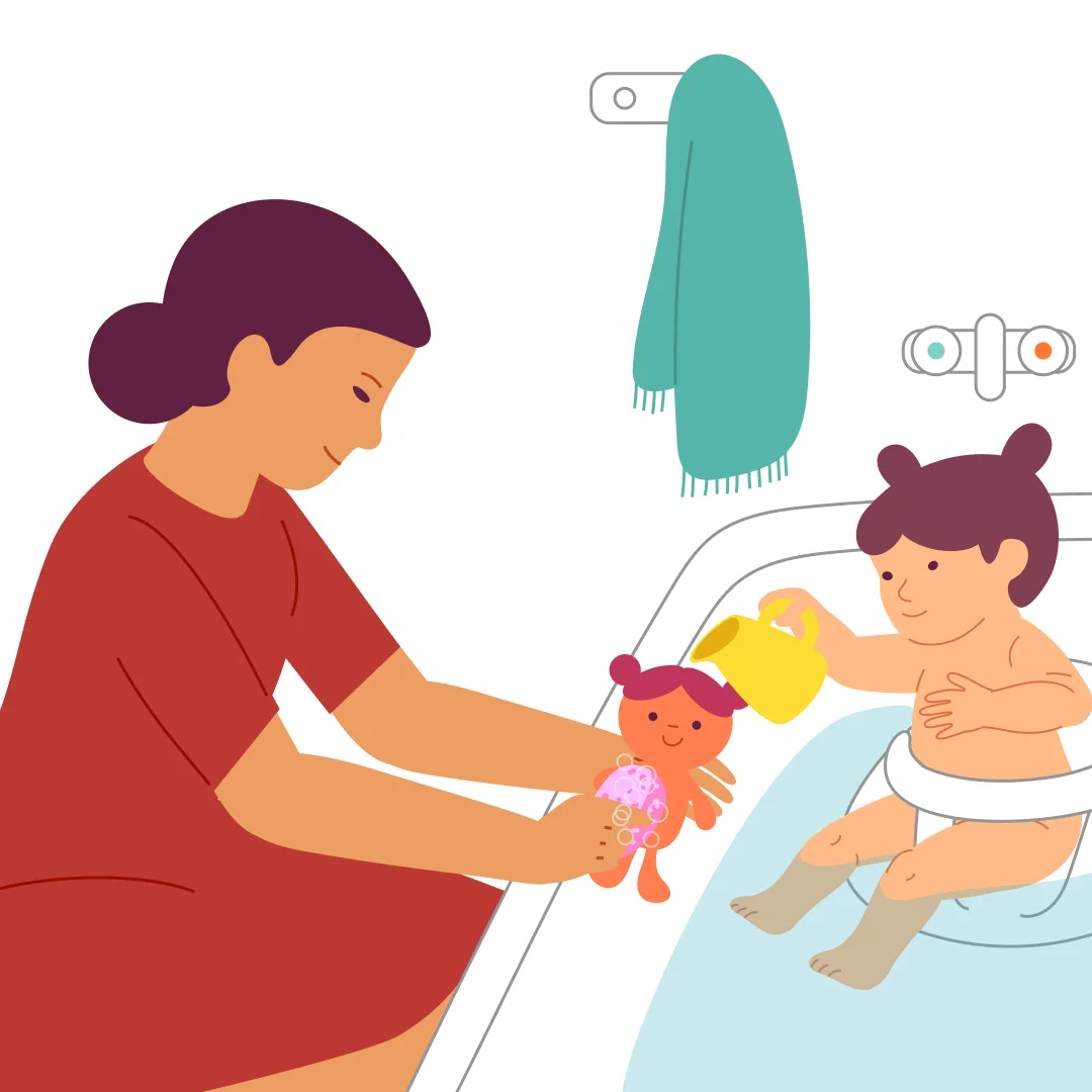 Illustration for “Wash Up”, step 2: Sit your child in the tub.