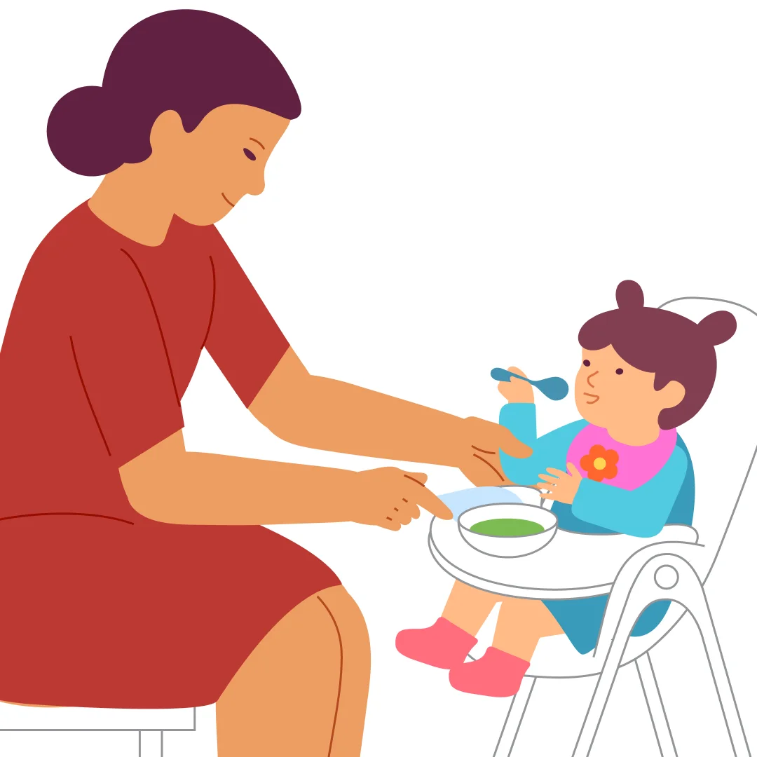 Illustration for “Neat Eats”, step 1: Prepare lunch – for example, soup, a meatball, and a banana for dessert.