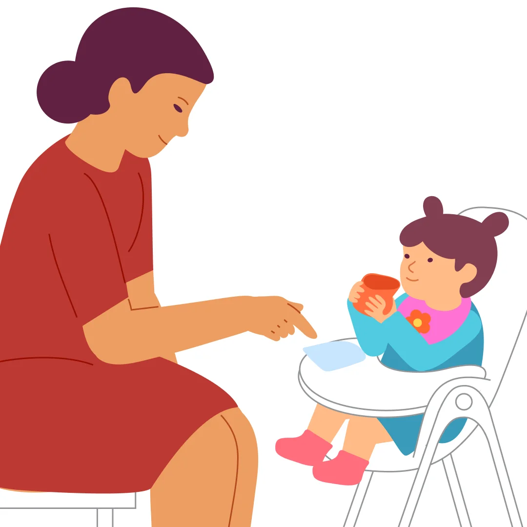 Illustration for “Neat Eats”, step 3: Place a cup with a rounded rim in front of your child.